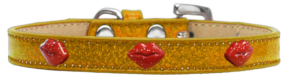 Red Glitter Lips Widget Dog Collar Gold Ice Cream Size 16